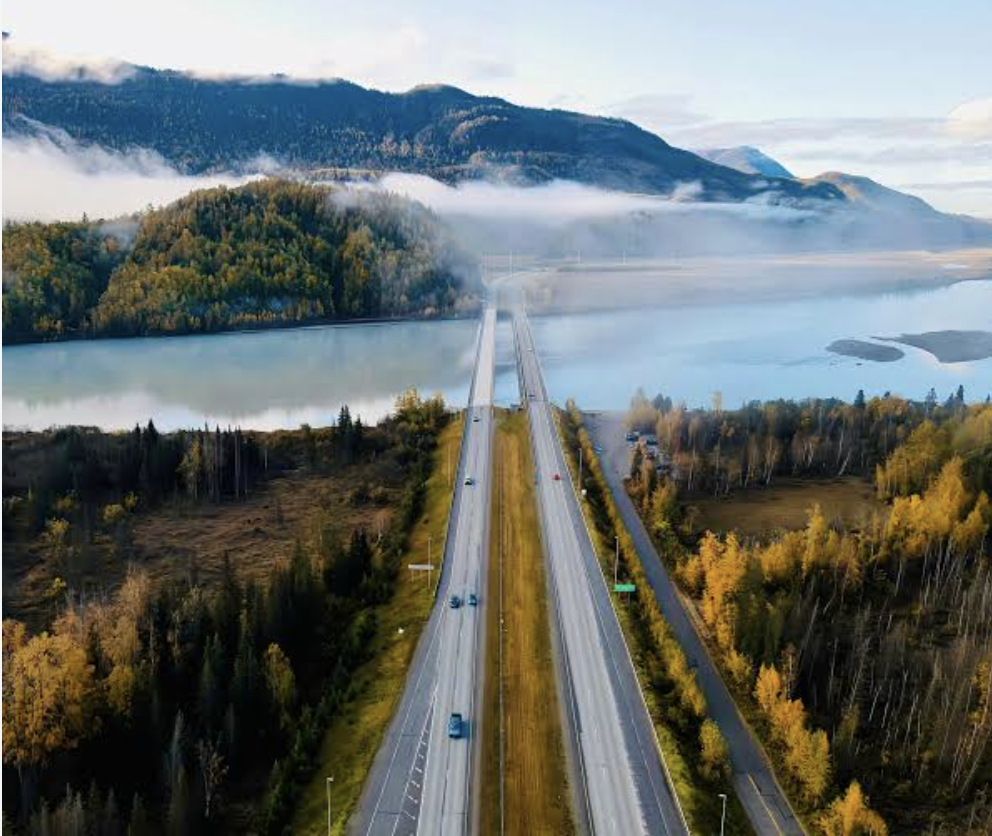Glenn Highway through autumn forest