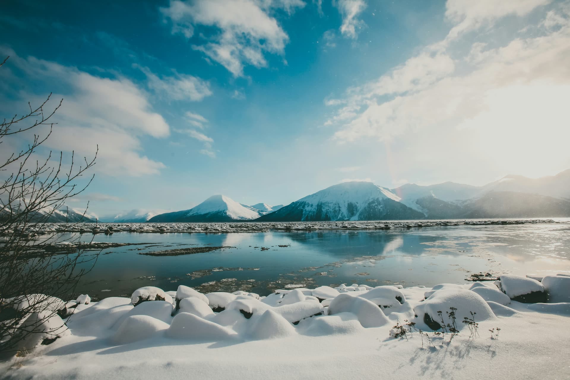 Snowy Alaska mountains in winter