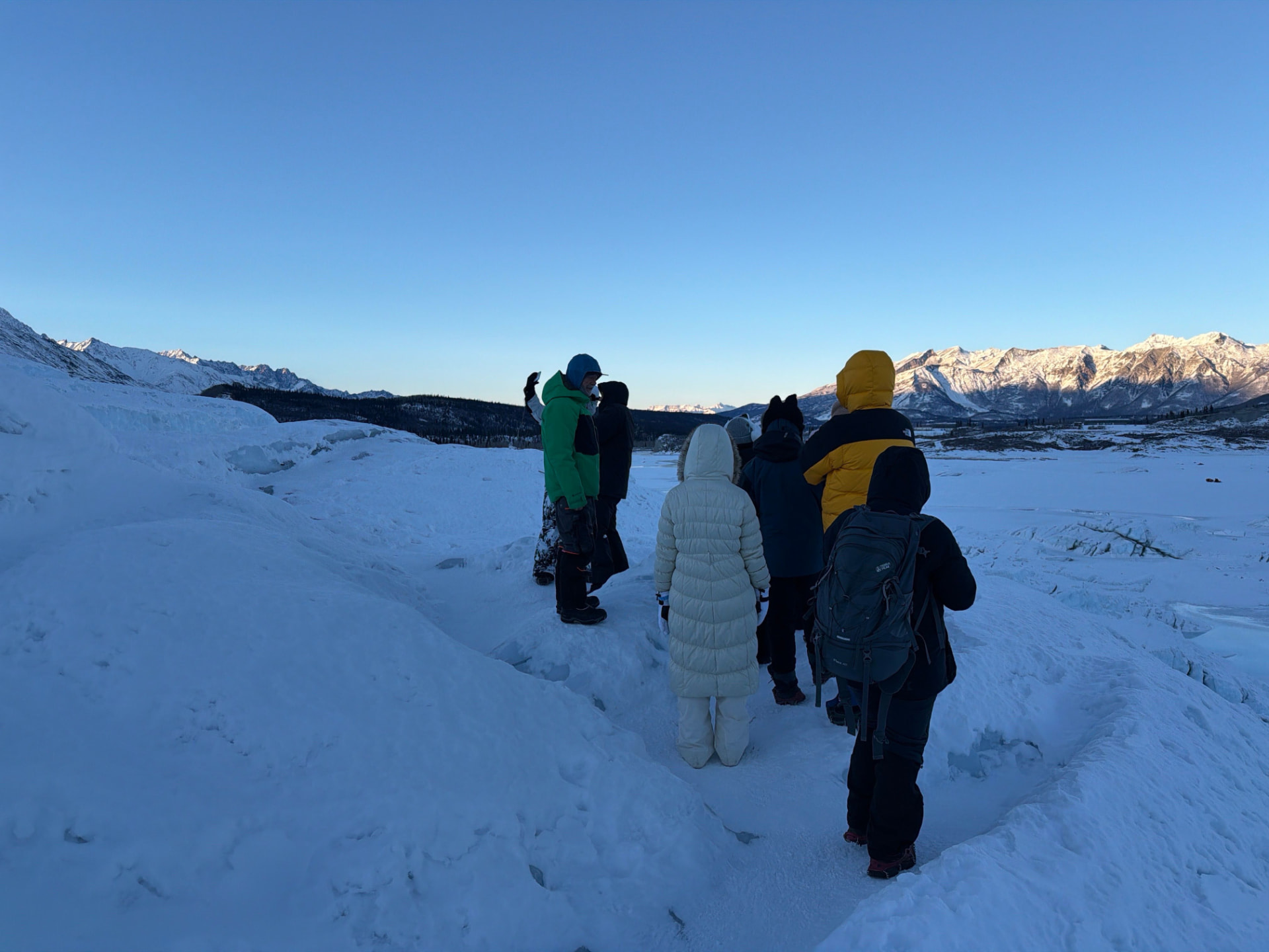 Guests on a guided walk across Matanuska Glacier